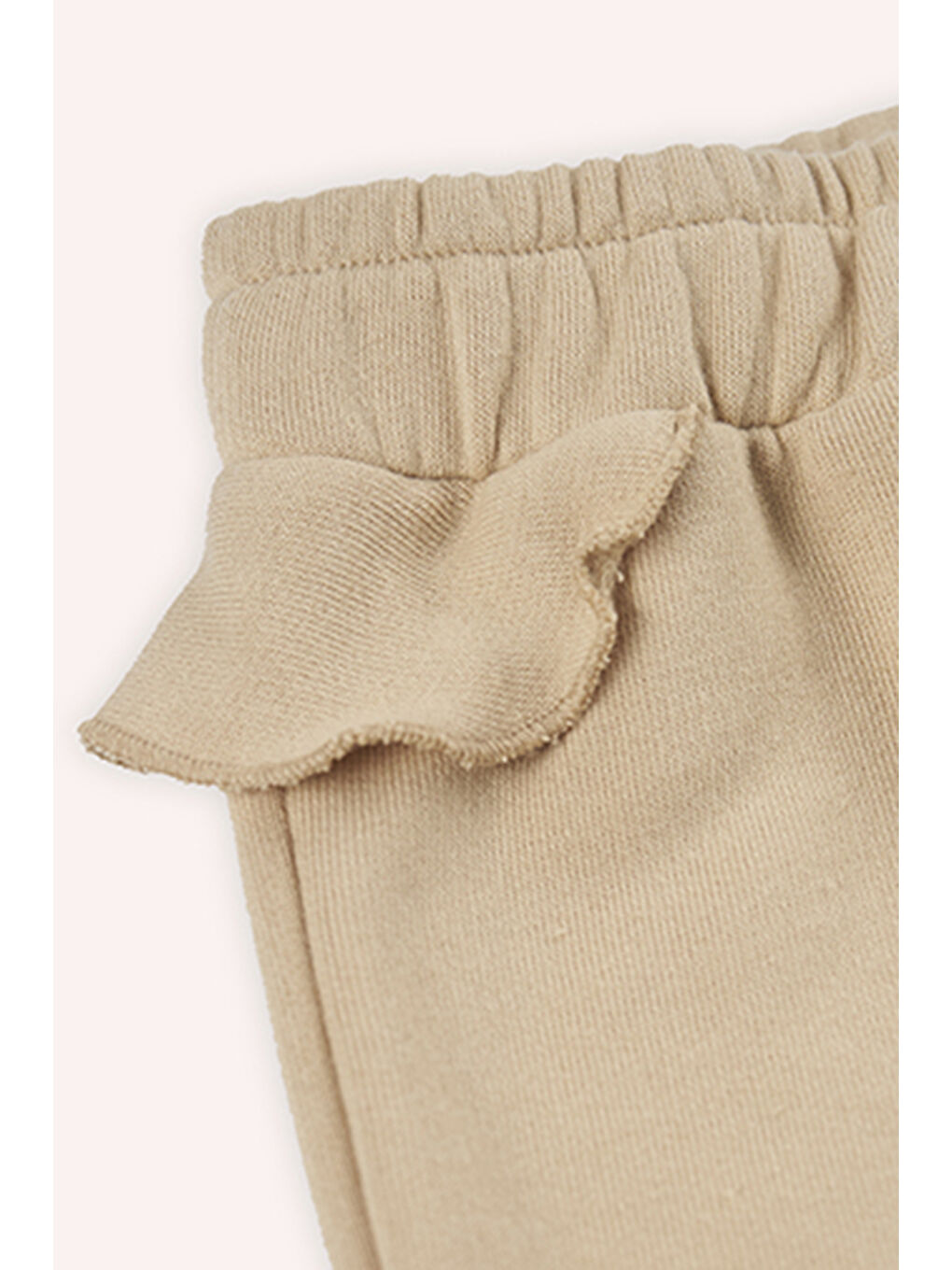 Kız Bebek Beli Lastikli Simli Kordon Detaylı Paçası Ribanalı Bej Eşofman Altı-2