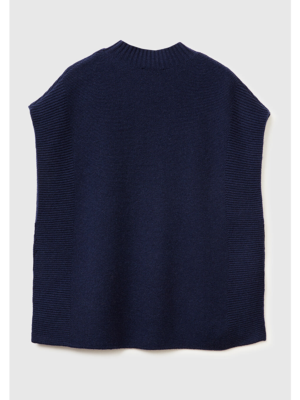 Kadın Lacivert Yün Karışımlı Ribana Detaylı Yırtmaçlı Kolsuz Kazak-3