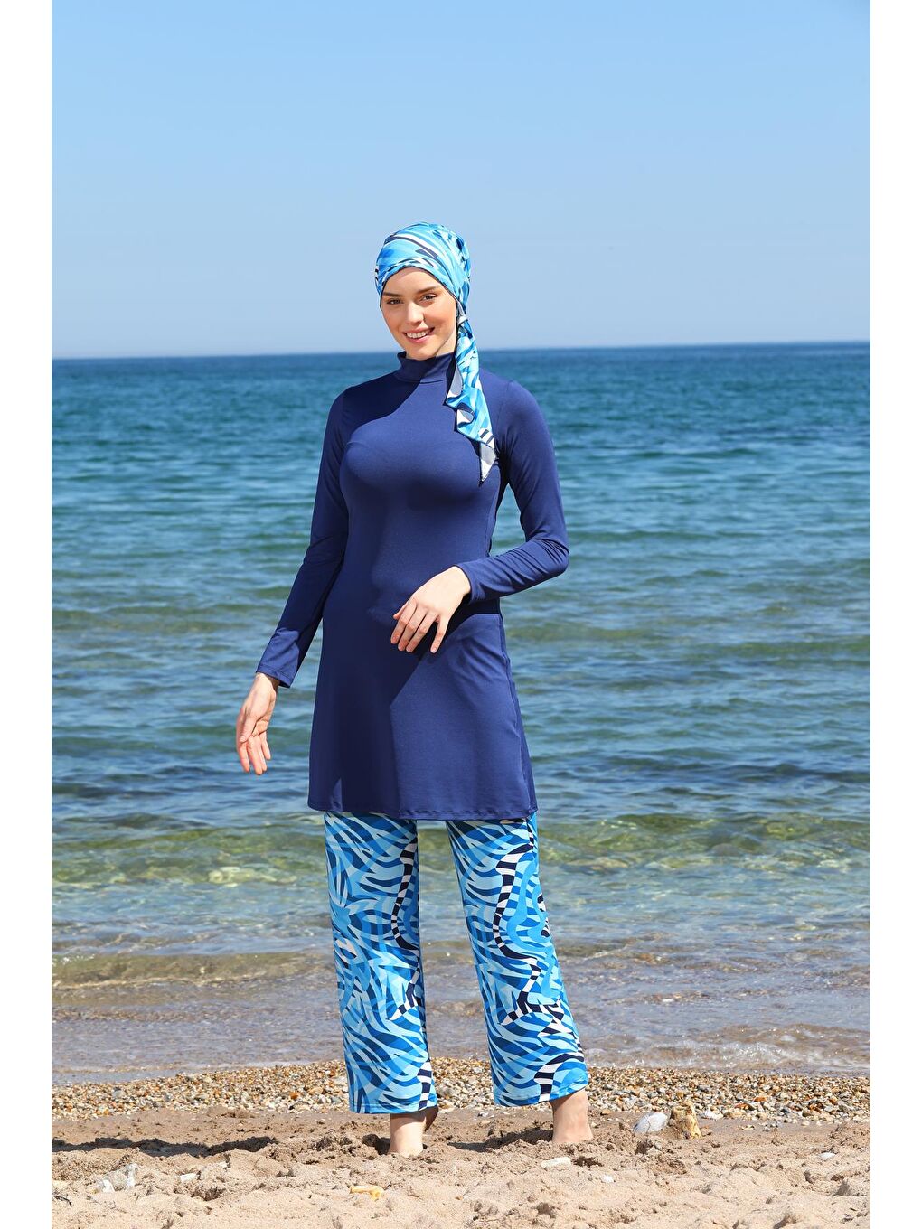 Lacivert Bolpaça Fularlı Tasarım Kapalı Tesettür Mayo 3361