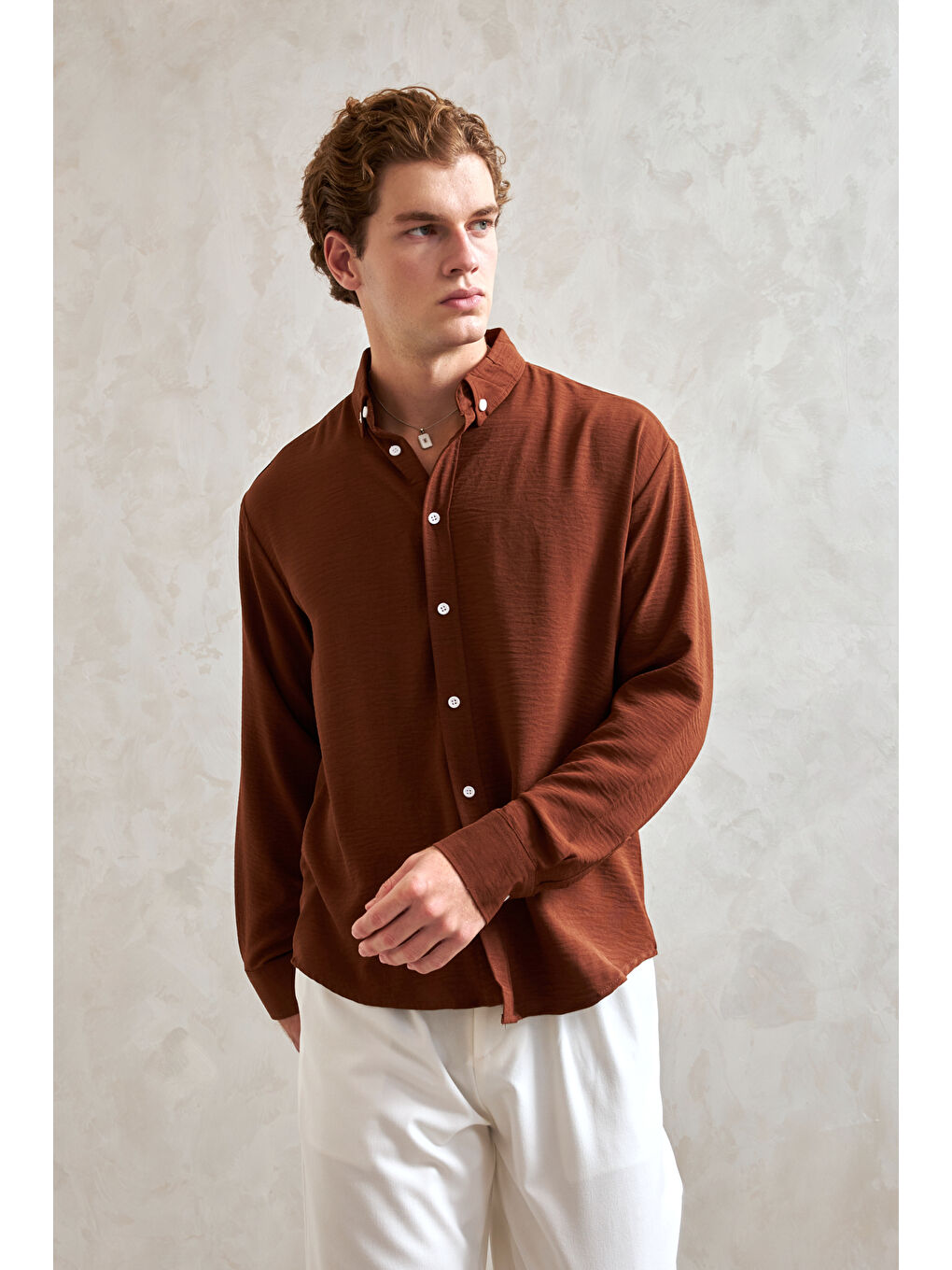 Kahverengi Erkek Oversize Kesim Aerobin Gömlek-1