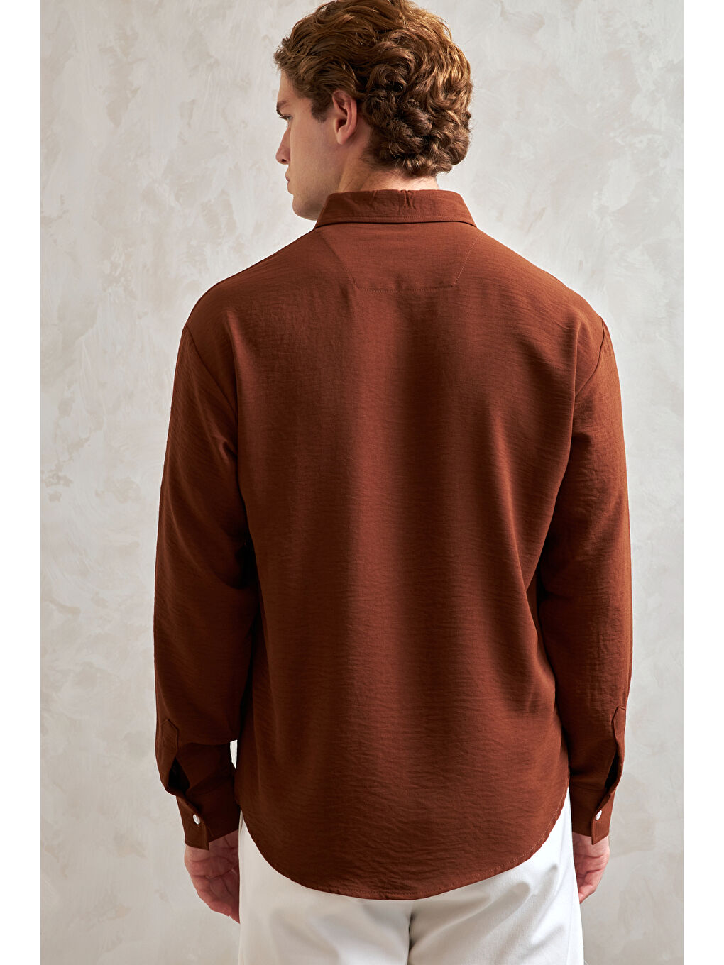 Kahverengi Erkek Oversize Kesim Aerobin Gömlek-2