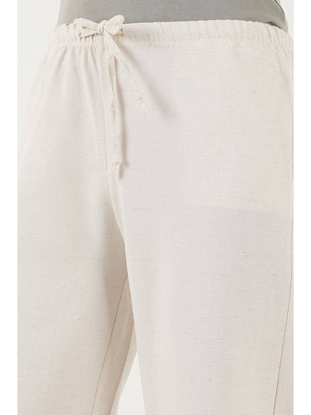 Bej Keten Karışımlı Regular Fit Normal Bel Geniş Paça Pantolon 5866030-5