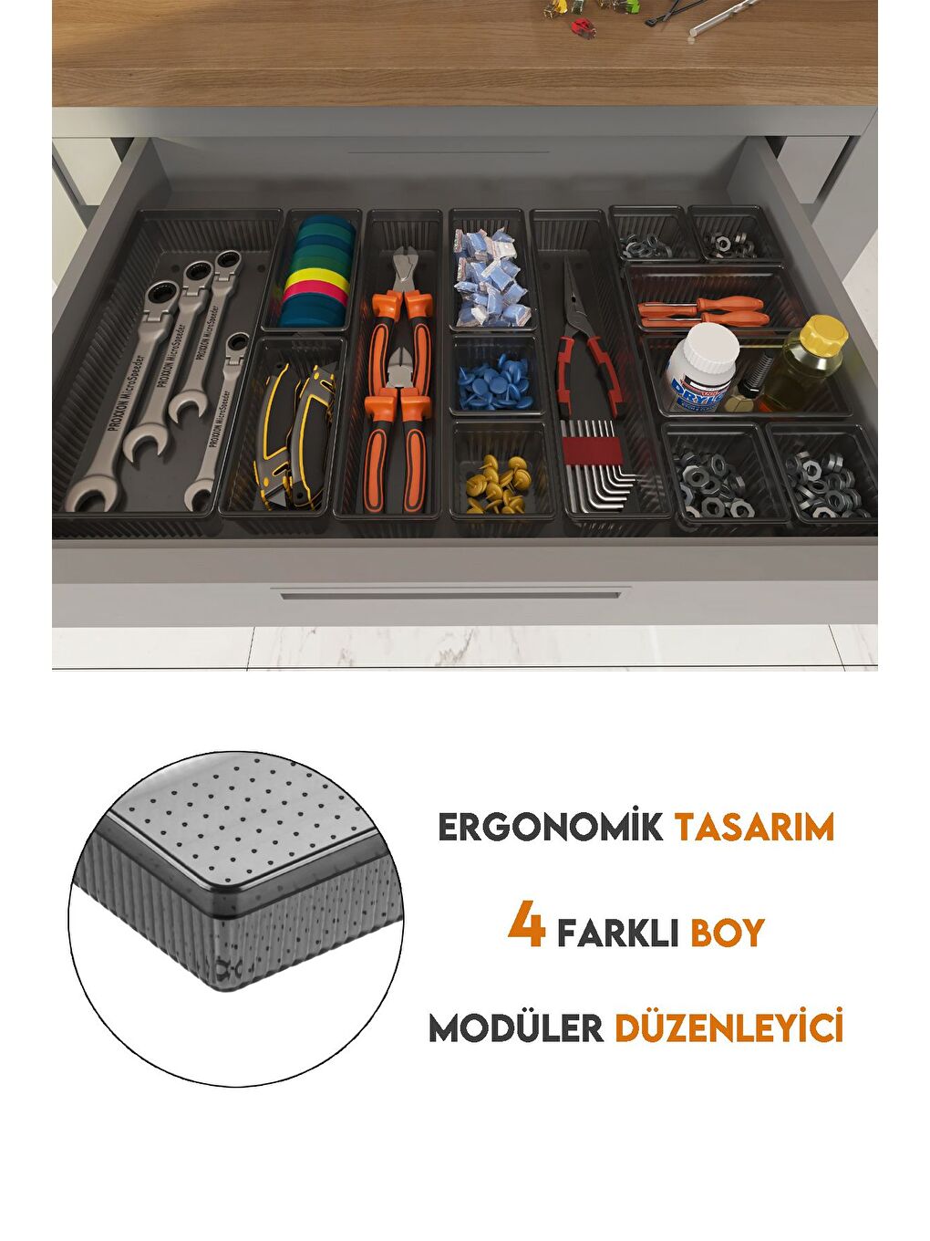 Antrasit 14lü Dolap Çekmece İçi Düzenleyici Set Vida Dübel Hırdavat Avadanlık Düzenleyici Organizer-2