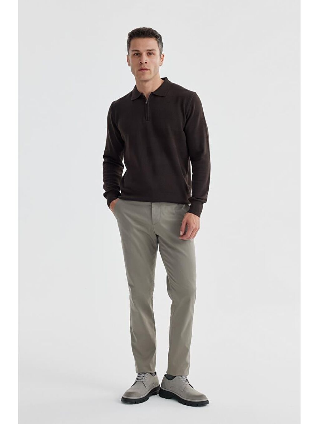 Bej Vizon Comfort Fit Yan Cep Kanvas Pantolon-1