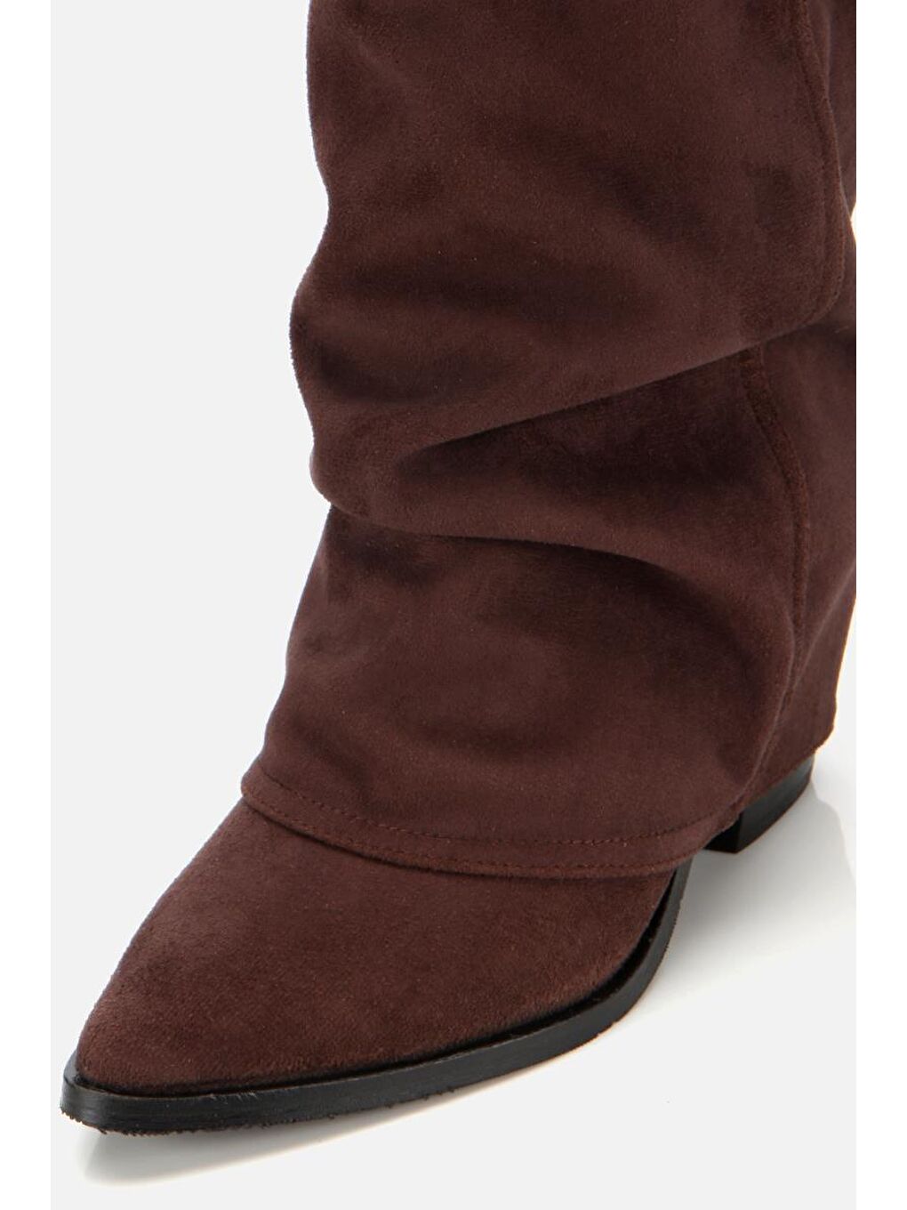 Kadın Süet Kahverengi Dikiş Detaylı Western Kalın Topuklu Çizme-2