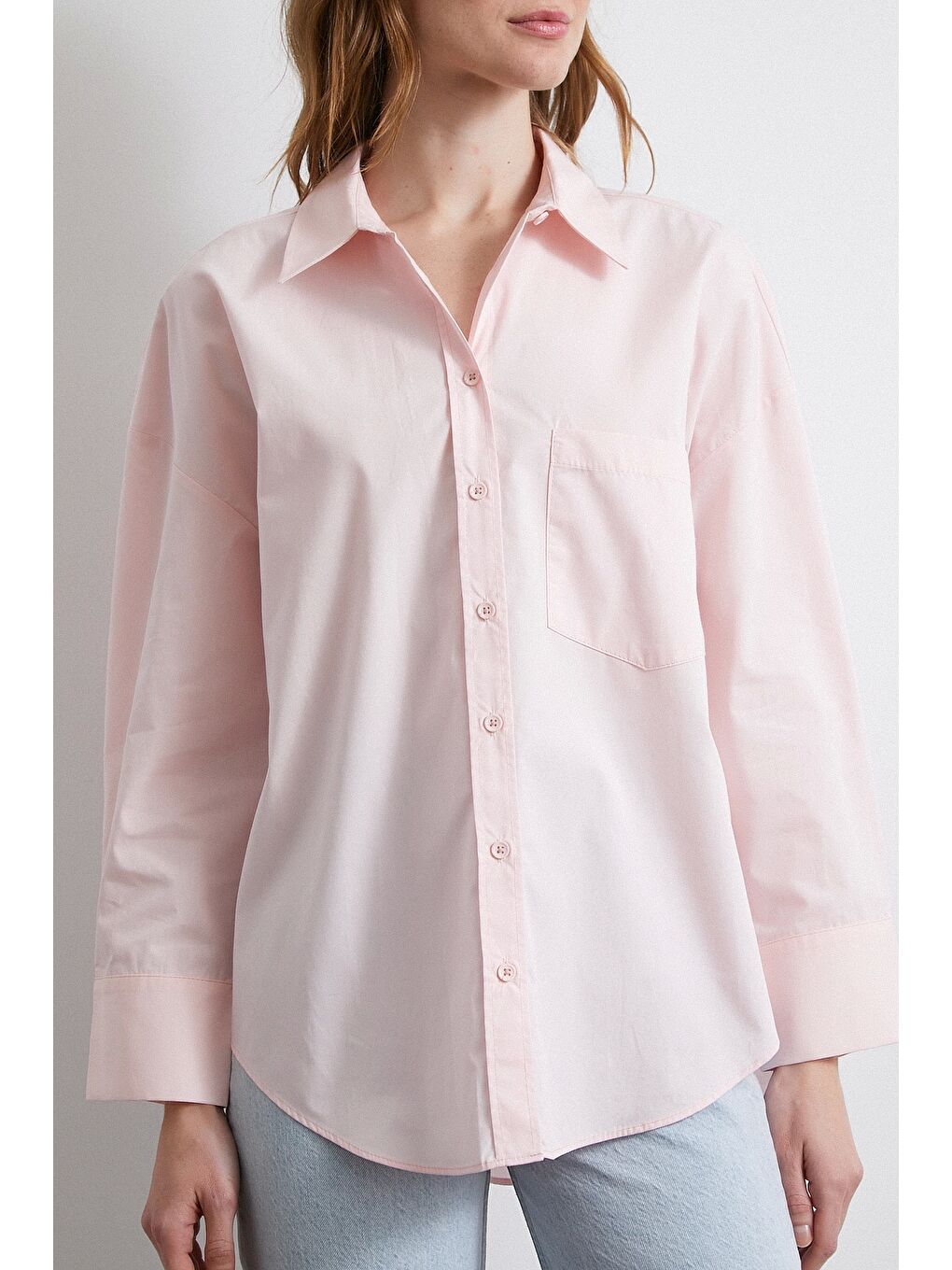Oversize Pamuklu Gömlek Pembe-1