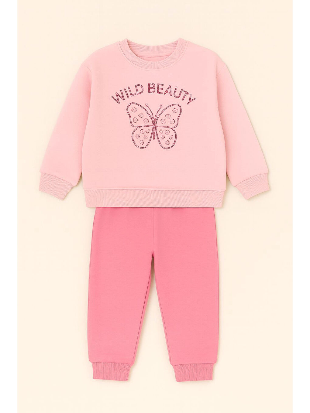 Pembe Taşlı Wild Baskılı Kız Bebek Takım 20157-1