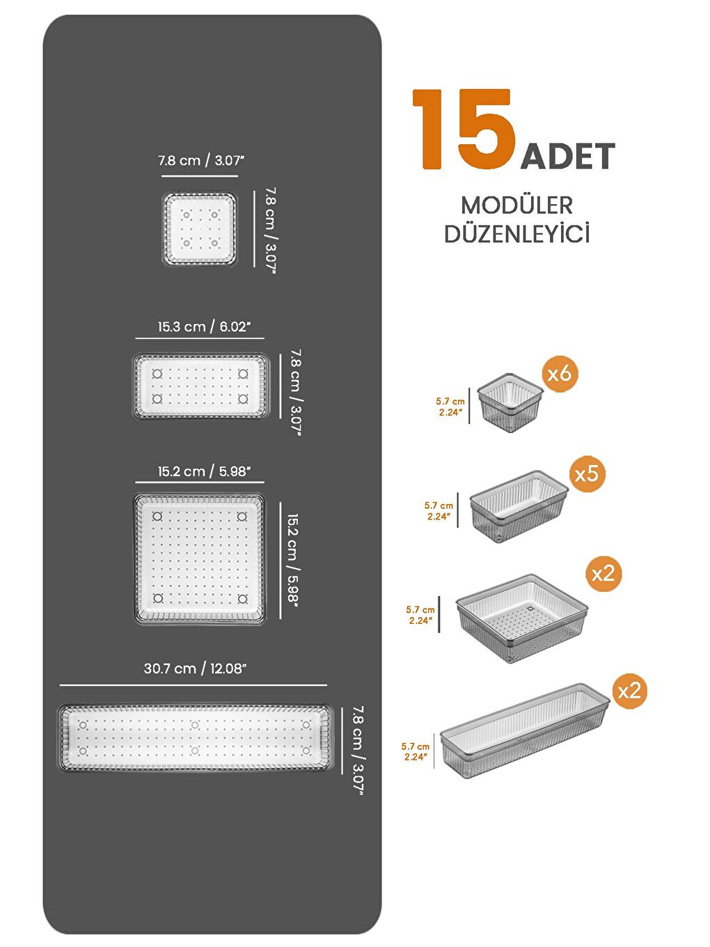 15li Dolap Çekmece İçi Düzenleyici Set Vida Dübel Hırdavat Avadanlık Organizer Set Antrasit-1