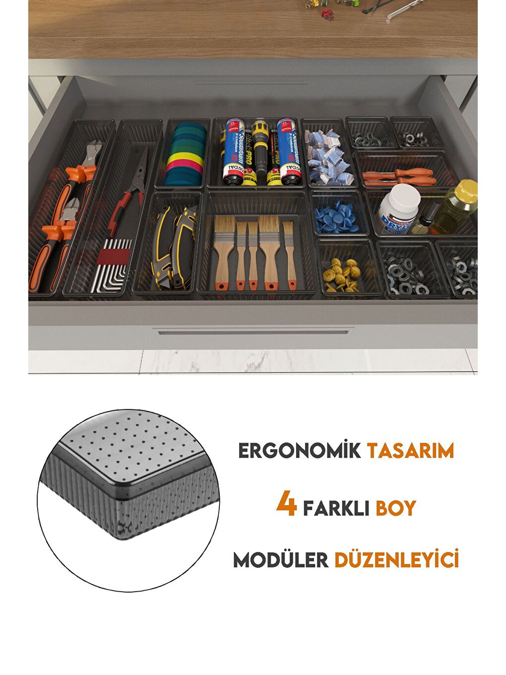 15li Dolap Çekmece İçi Düzenleyici Set Vida Dübel Hırdavat Avadanlık Organizer Set Antrasit-2