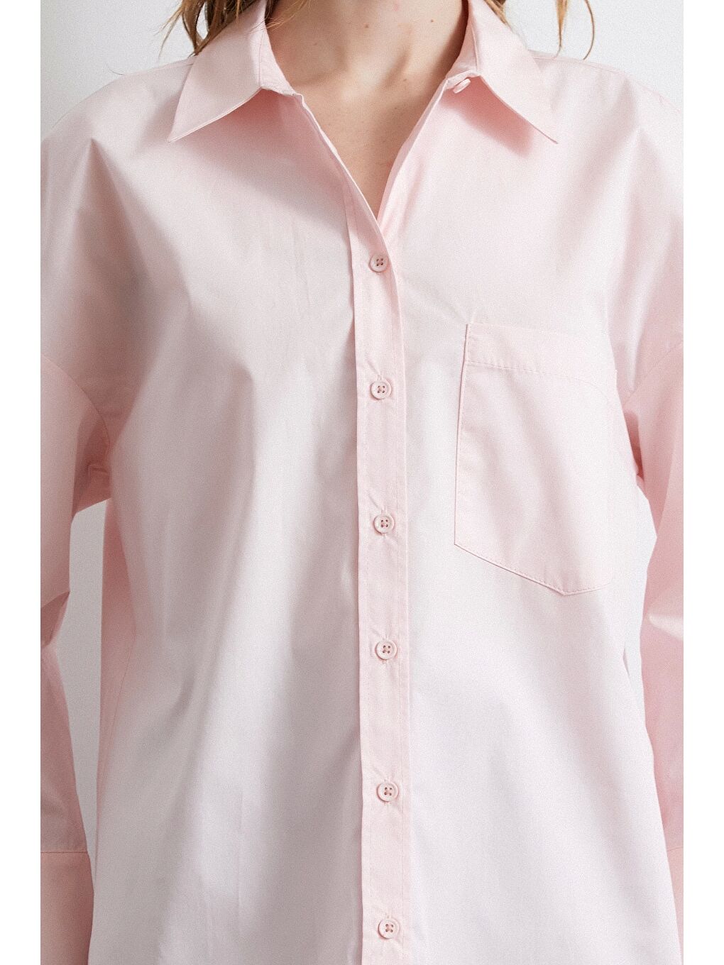 Oversize Pamuklu Gömlek Pembe-2
