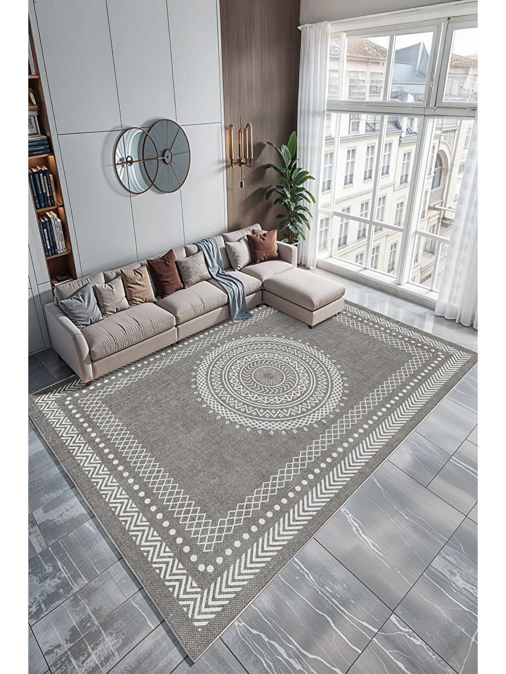 Gri Modern Dekoratif Yıkanabilir Kaymaz Taban Halı – İnce, Yumuşak Salon Halısı, Mutfak Halısı ve Yolluk-2