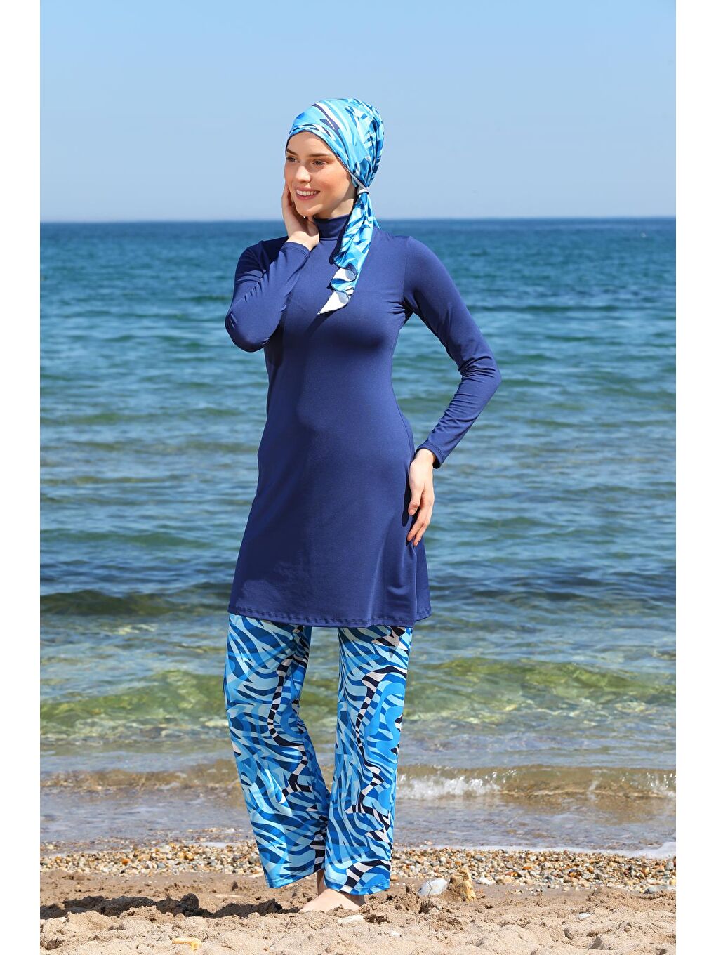 Lacivert Bolpaça Fularlı Tasarım Kapalı Tesettür Mayo 3361-2