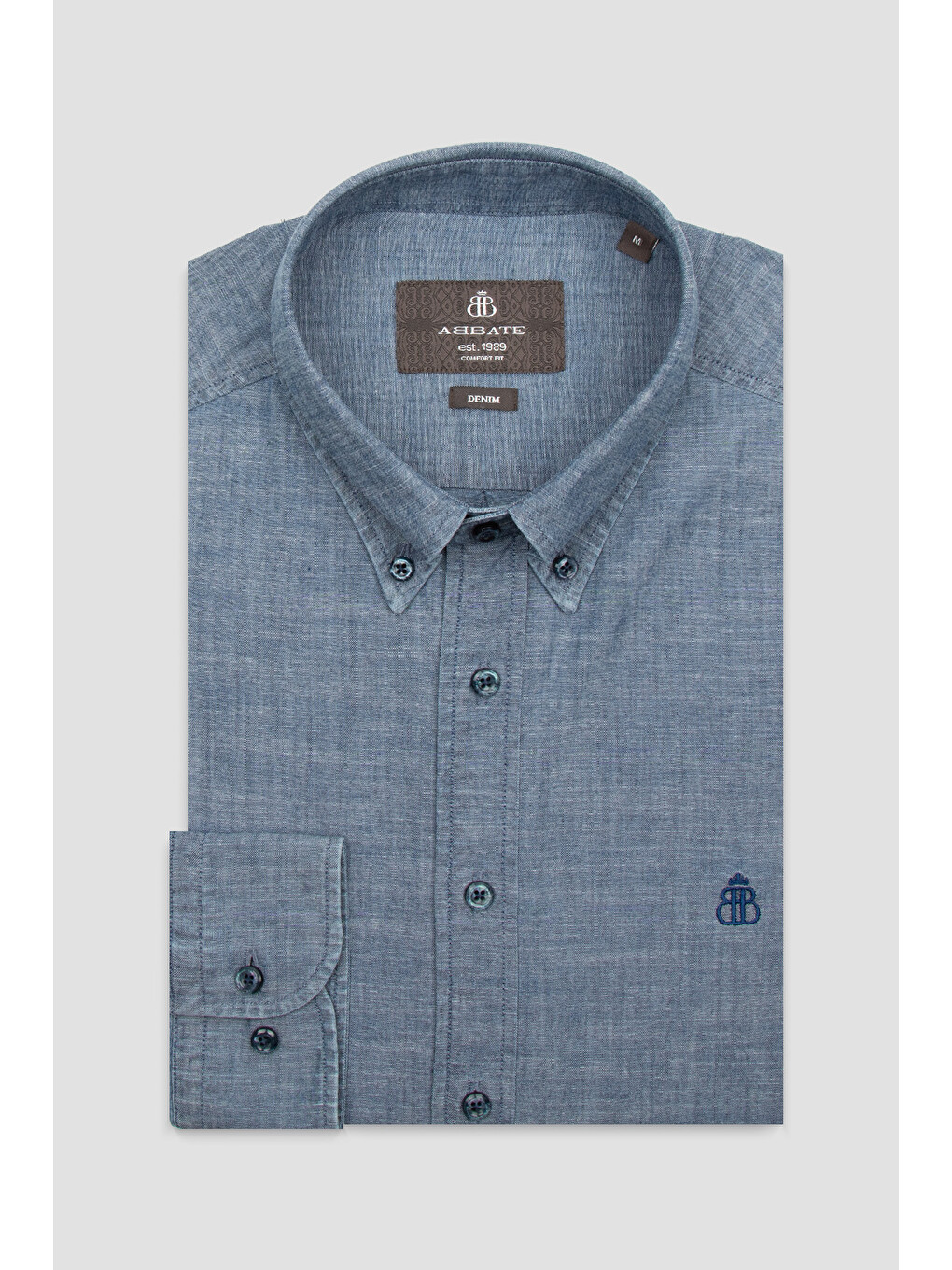 Natte Denim Pamuklu Comfort Fit Açık Mavi Düğmeli Yaka Erkek Düz Gömlek-1