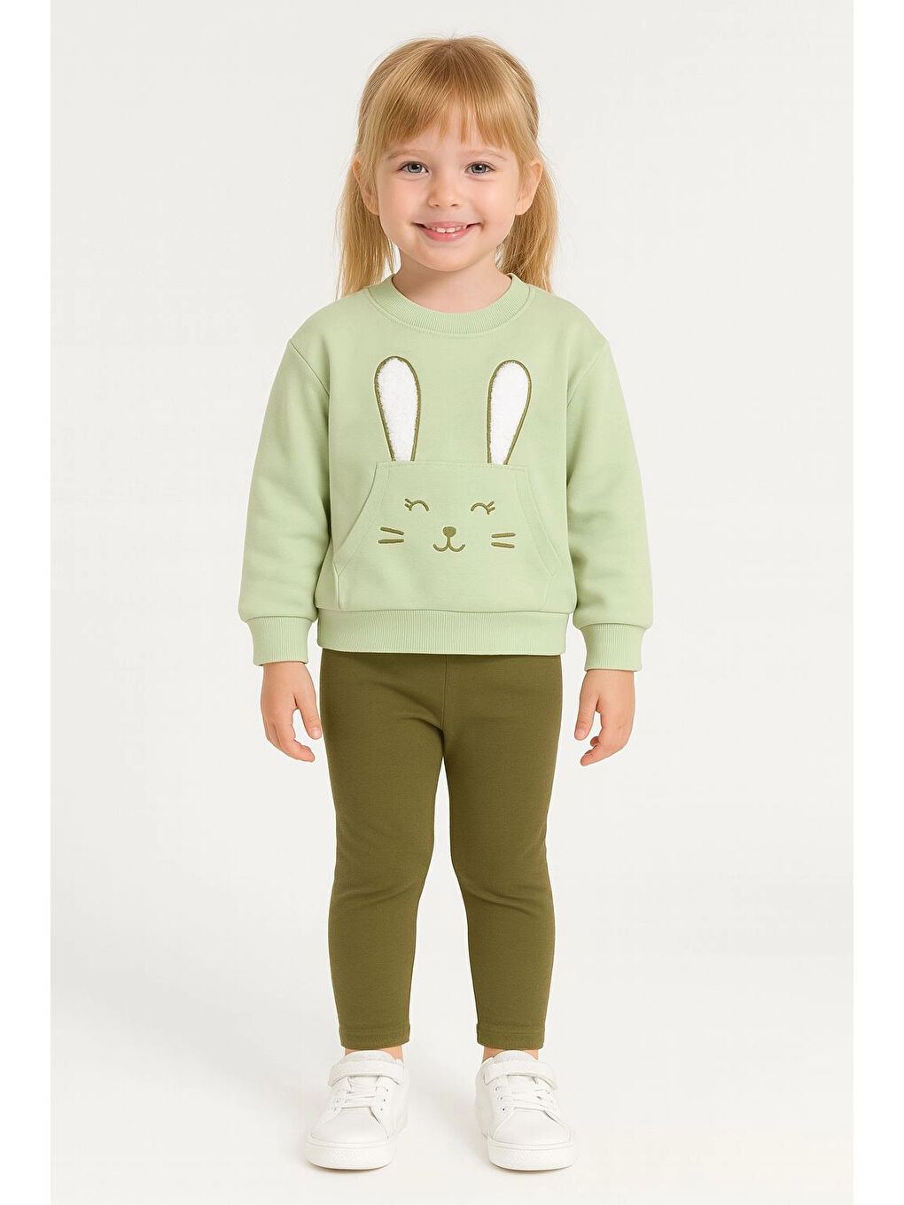 Yeşil Tavşan Nakışlı Kız Bebek Takım 20155