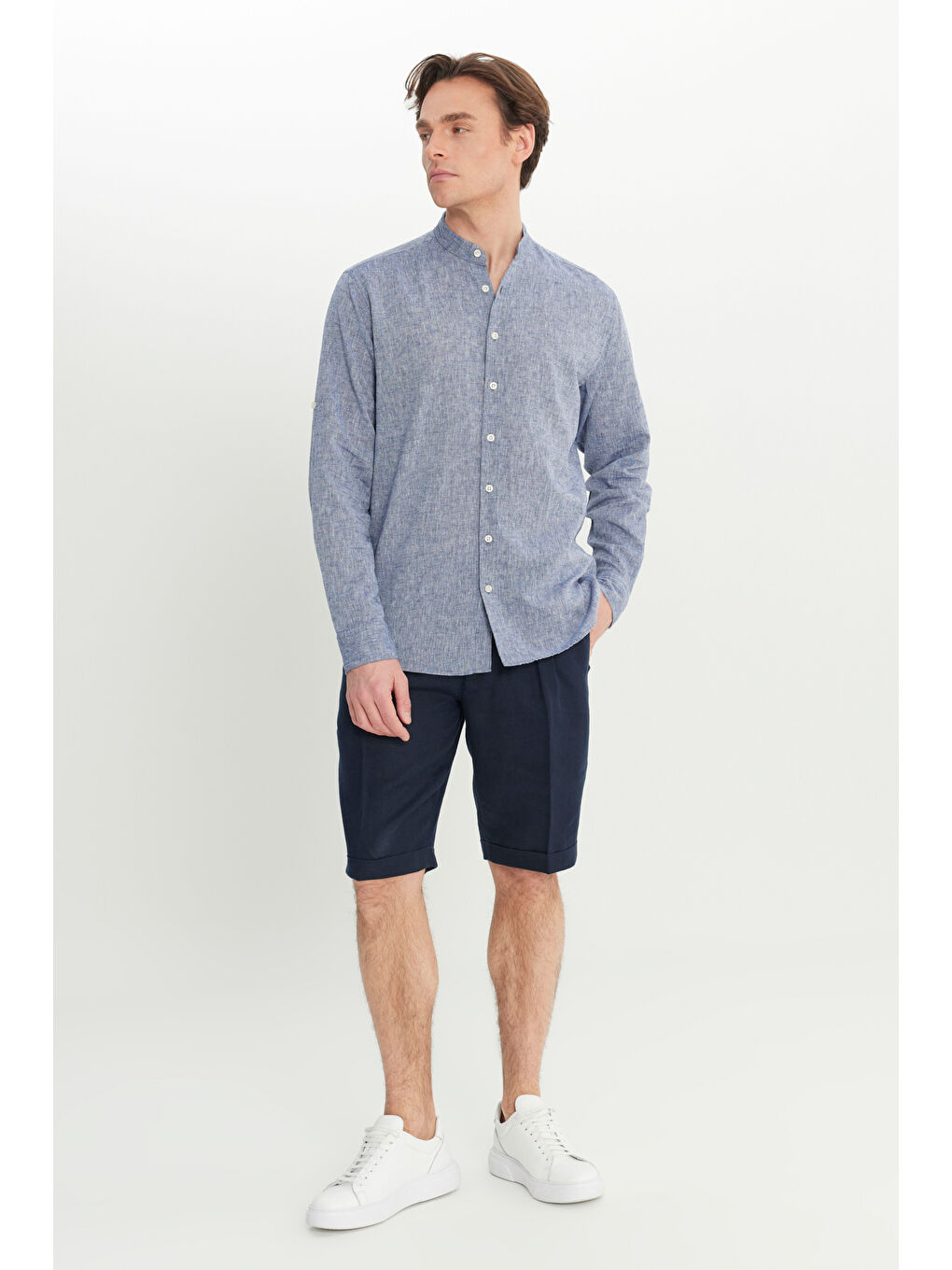 Erkek Lacivert Comfort Fit Rahat Kesim Hakim Yaka Gömlek-1