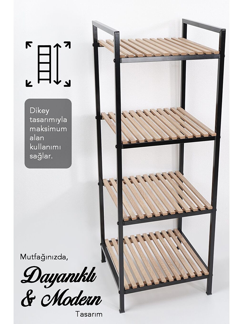 Bej 4 Katlı Ahşap Mutfak Rafı Çok Amaçlı Organizer Banyo Rafı Düzenleyici Malzeme Dolabı Dekoratif Raf-1