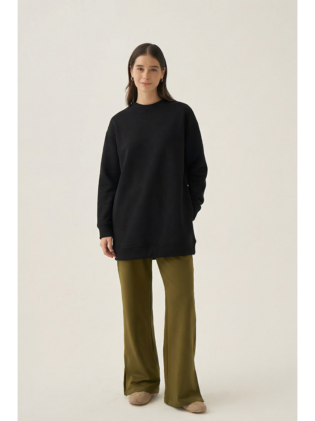 Siyah-Bisiklet Yaka Sweatshirt