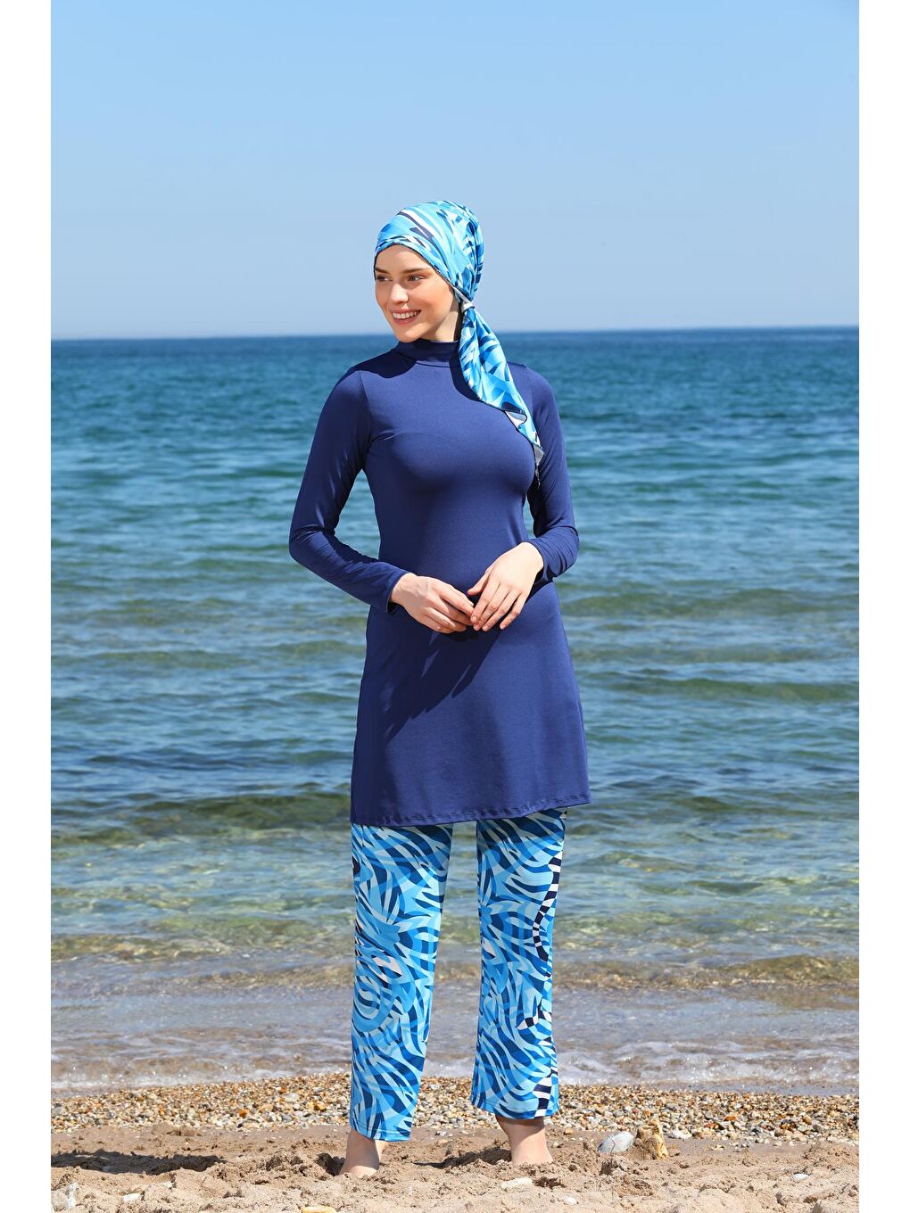 Lacivert Bolpaça Fularlı Tasarım Kapalı Tesettür Mayo 3361-3