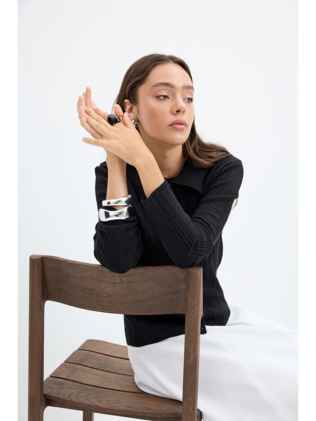 Fitilli Örgü Triko Hırka Siyah-1