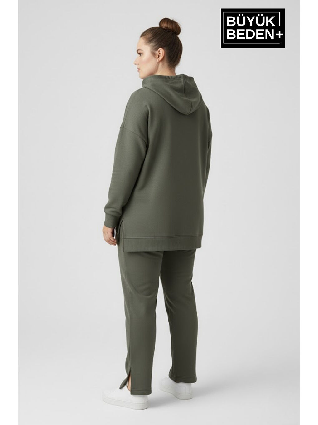 Haki Büyük Beden Kapüşonlu Tunik Sweatshırt SPR26BTK991-2