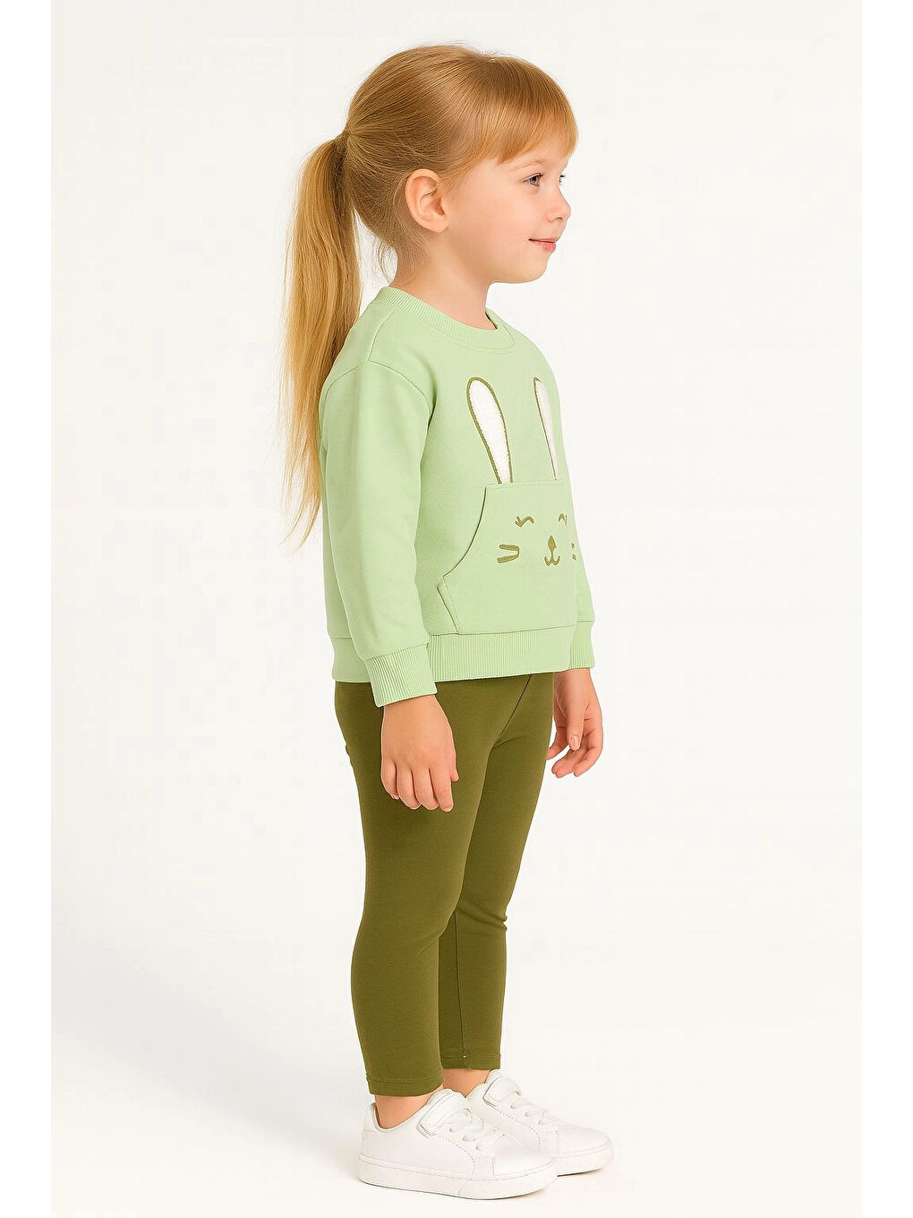 Yeşil Tavşan Nakışlı Kız Bebek Takım 20155-1