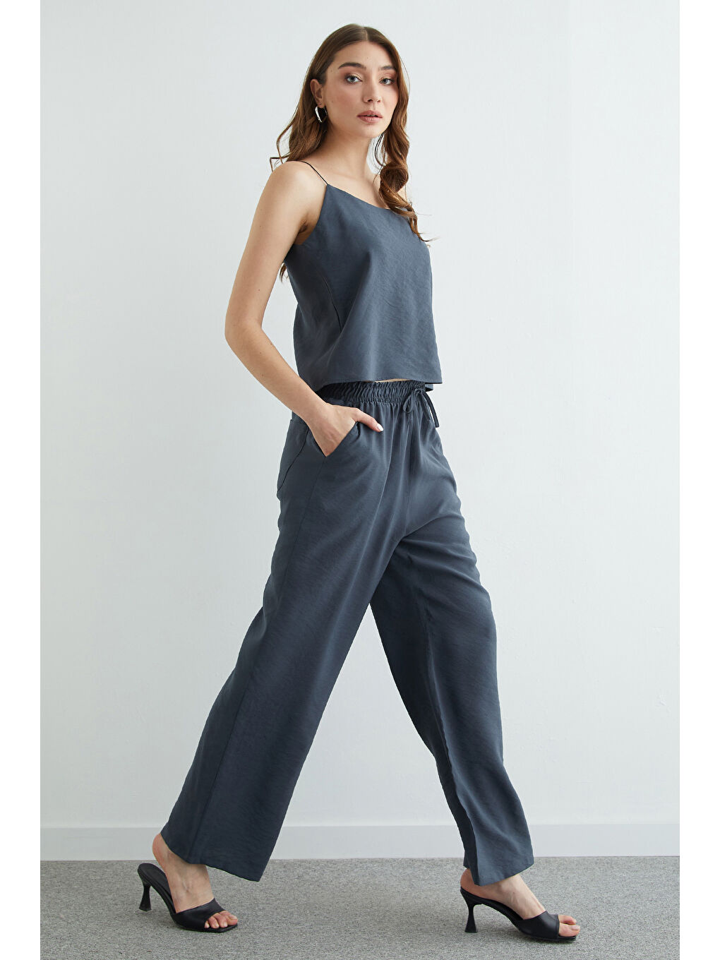 Antrasit Basic İp Askılı Beli Lastikli 2 Li Takım