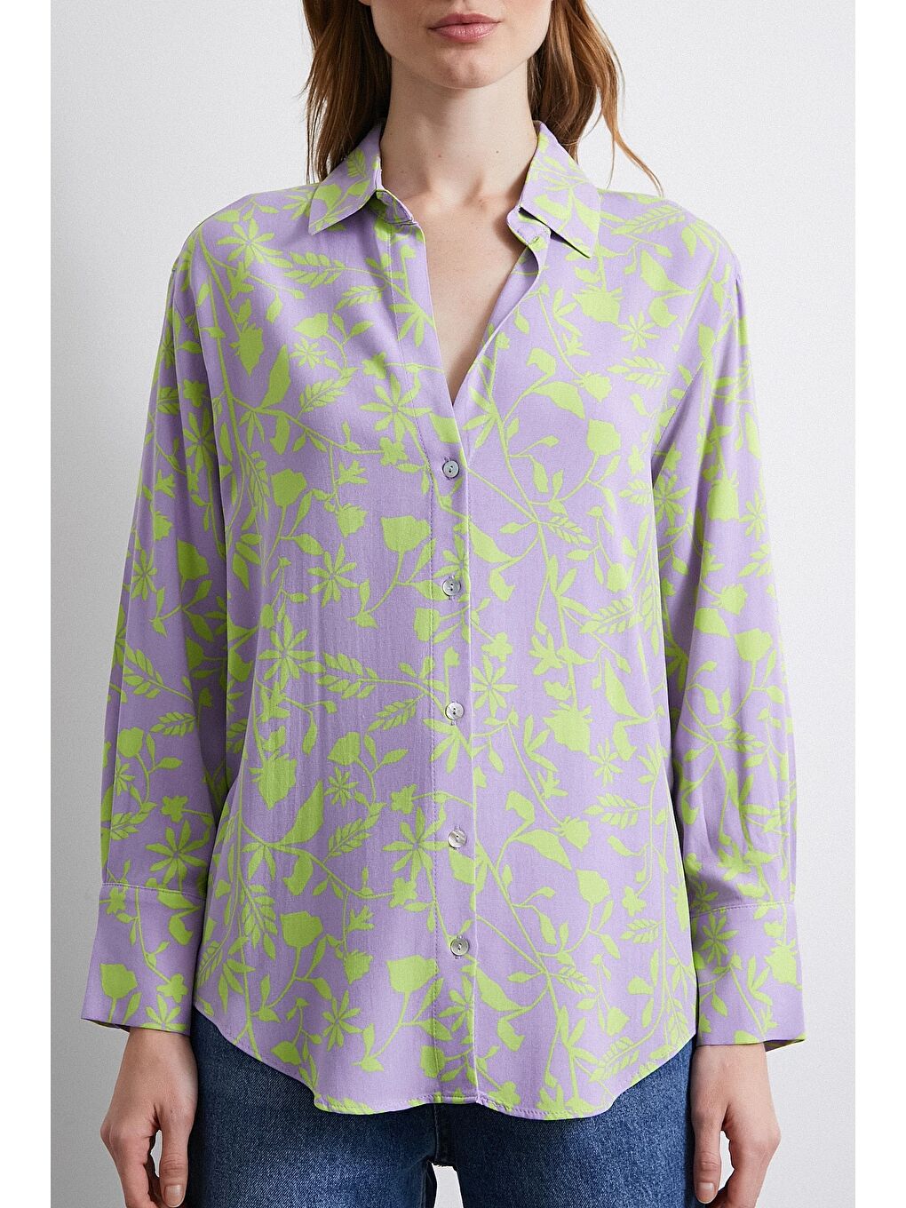 Orman Desenli Gömlek Mor-1