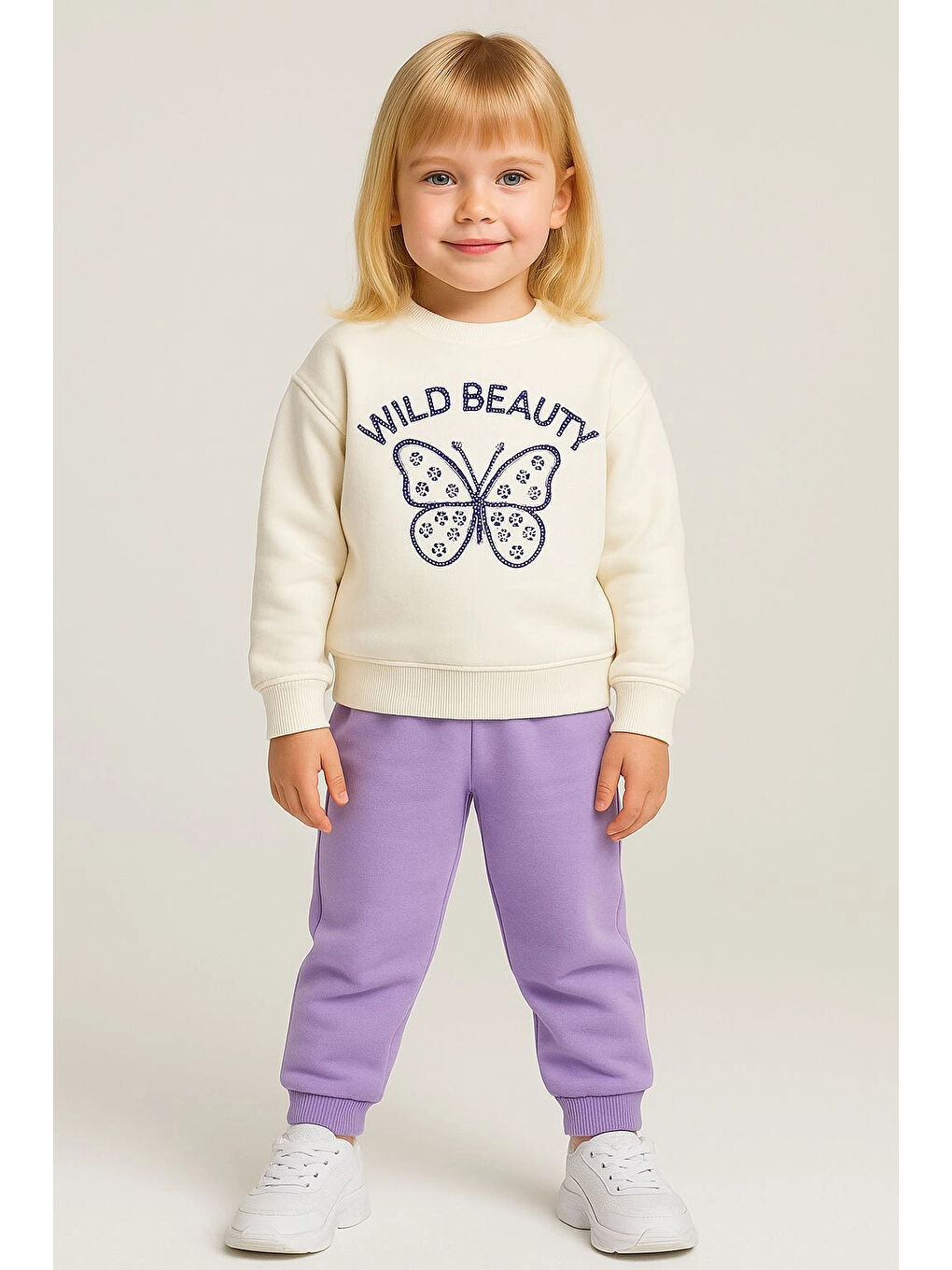 Ekru Taşlı Wild Baskılı Kız Bebek Takım 20157