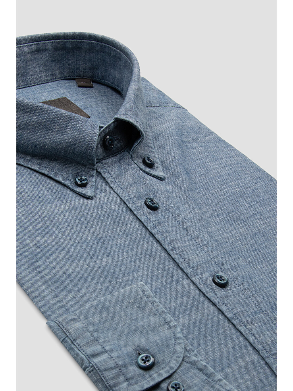 Natte Denim Pamuklu Comfort Fit Açık Mavi Düğmeli Yaka Erkek Düz Gömlek-2