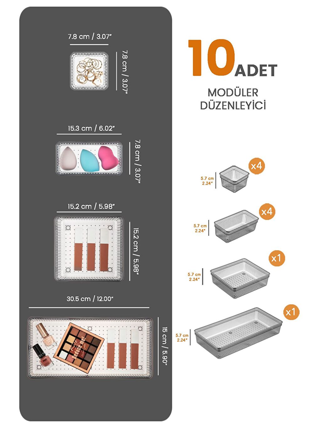 10 lu Çekmece İçi Organizer   Kozmetik Takı Makyaj Organizeri Dolap İçi Düzenleyici   Antrasit-1