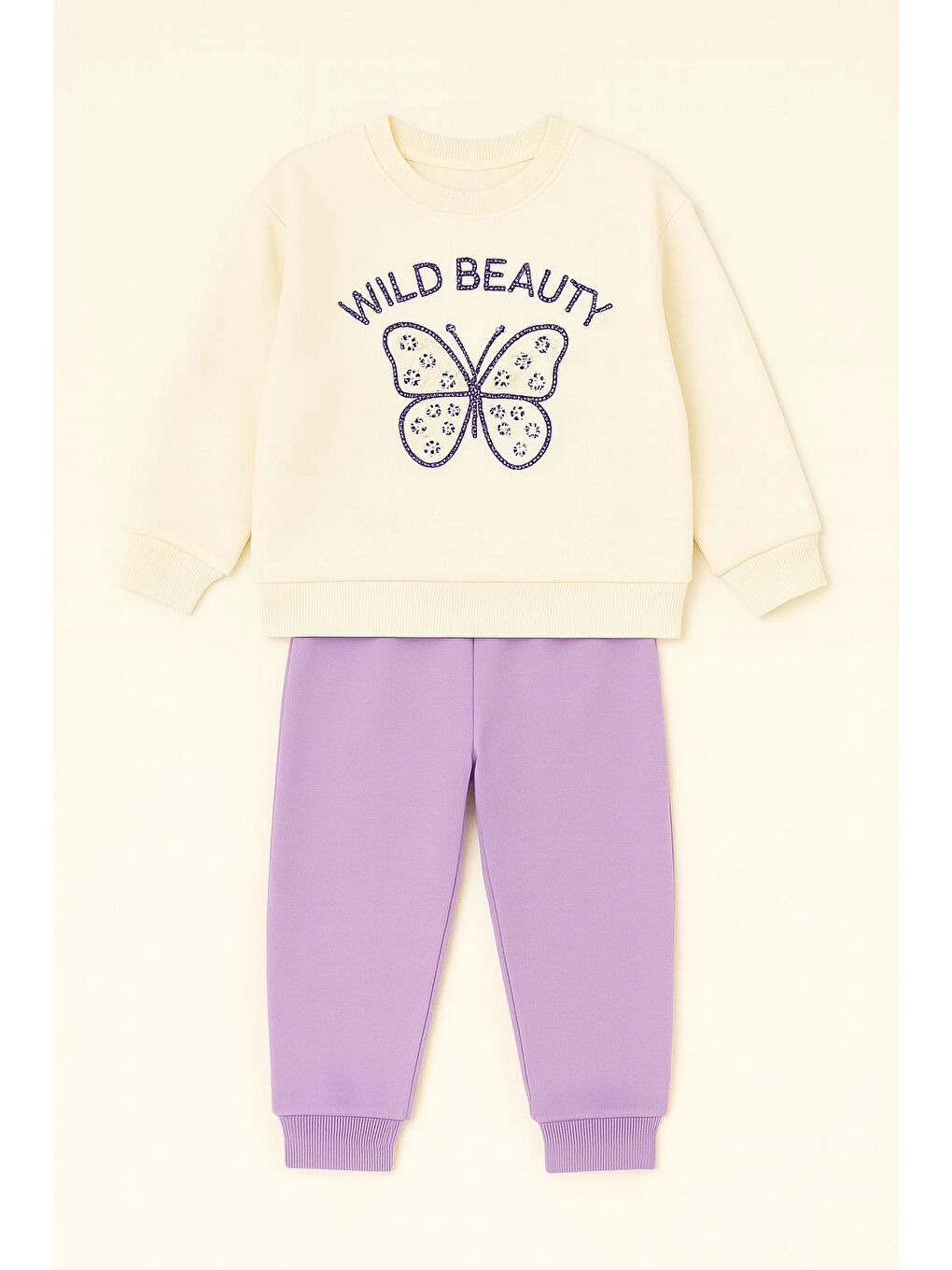 Ekru Taşlı Wild Baskılı Kız Bebek Takım 20157-1