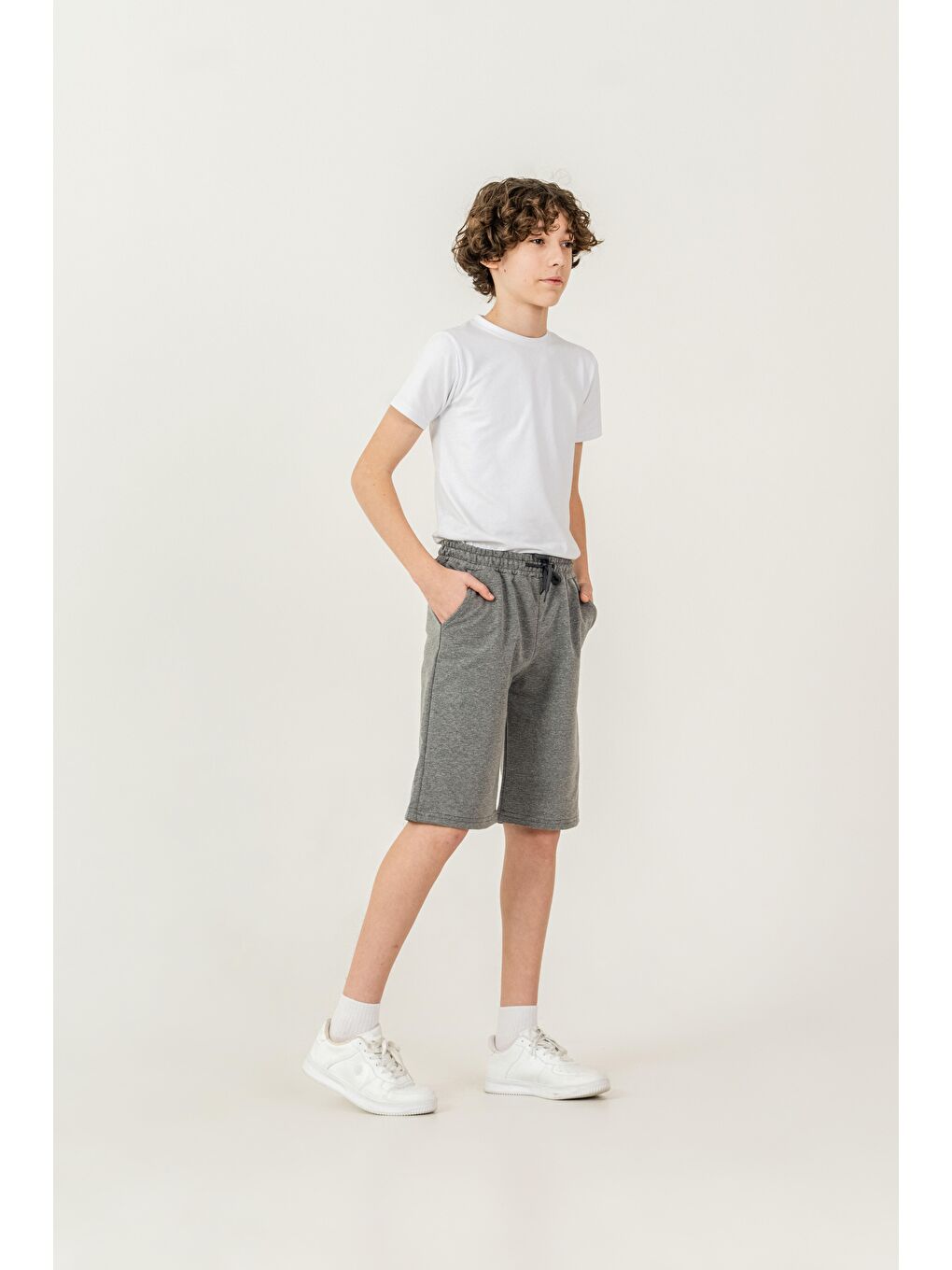 Antrasit Düz Basic 2 İp Erkek Çocuk Şort-1