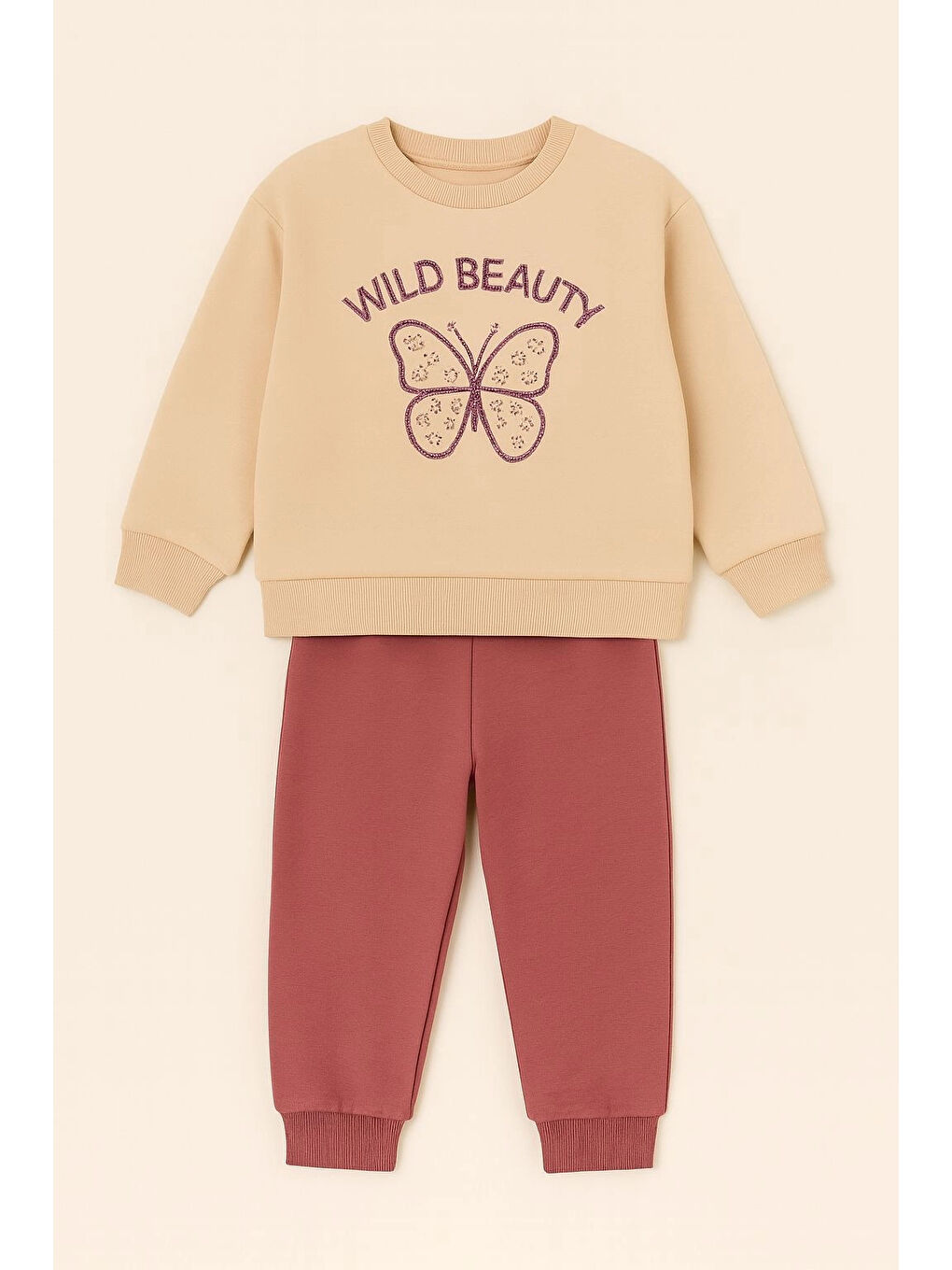 Bej Taşlı Wild Baskılı Kız Bebek Takım 20157-2