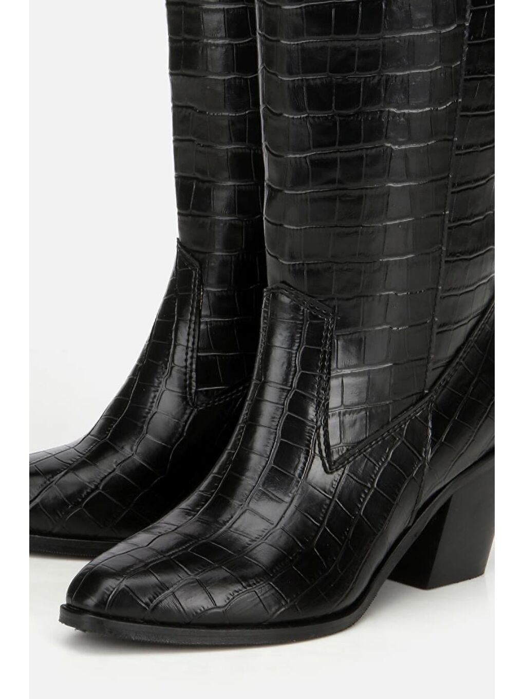 Kadın Siyah Kroko Desenli Kovboy Topuklu Çizme-2