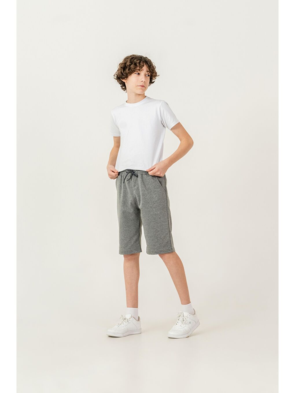 Antrasit Düz Basic 2 İp Erkek Çocuk Şort-2