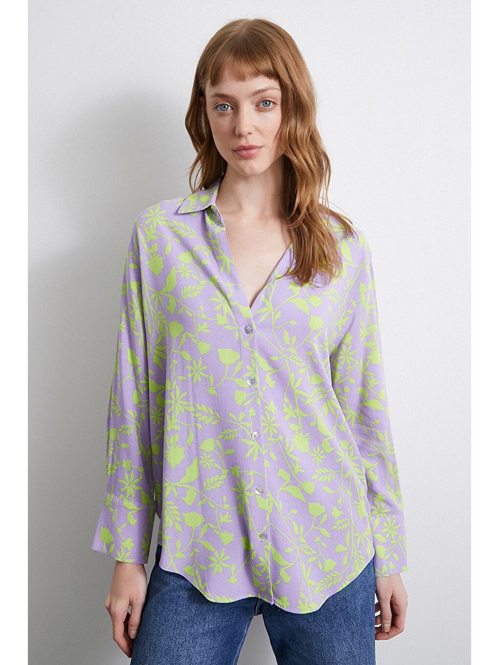 Orman Desenli Gömlek Mor-4