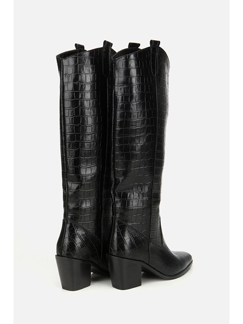 Kadın Siyah Kroko Desenli Kovboy Topuklu Çizme-3