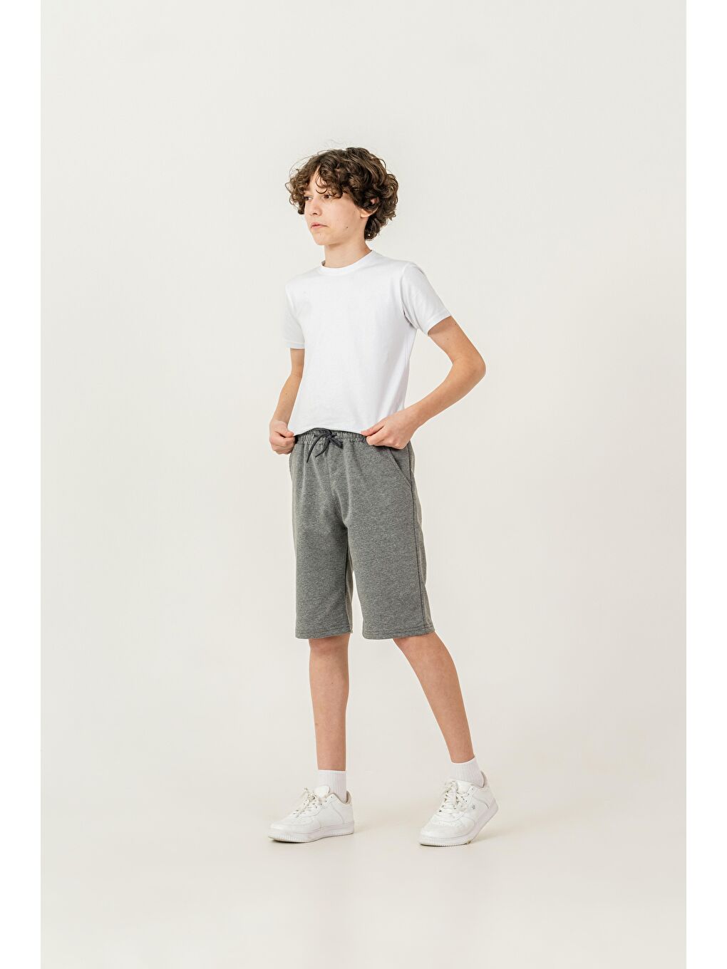 Antrasit Düz Basic 2 İp Erkek Çocuk Şort-3