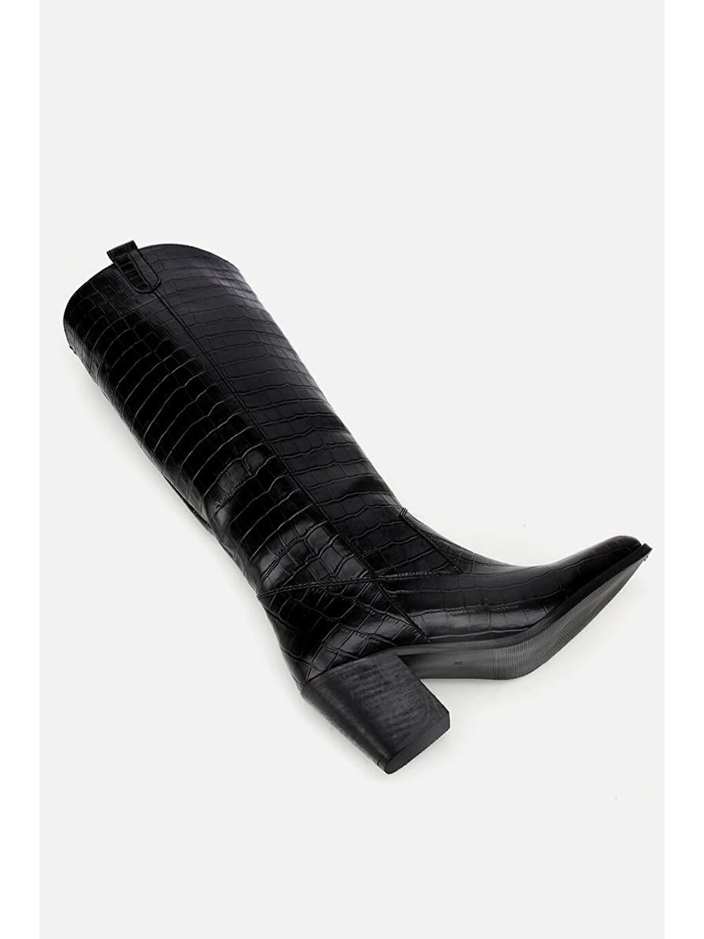 Kadın Siyah Kroko Desenli Kovboy Topuklu Çizme-5