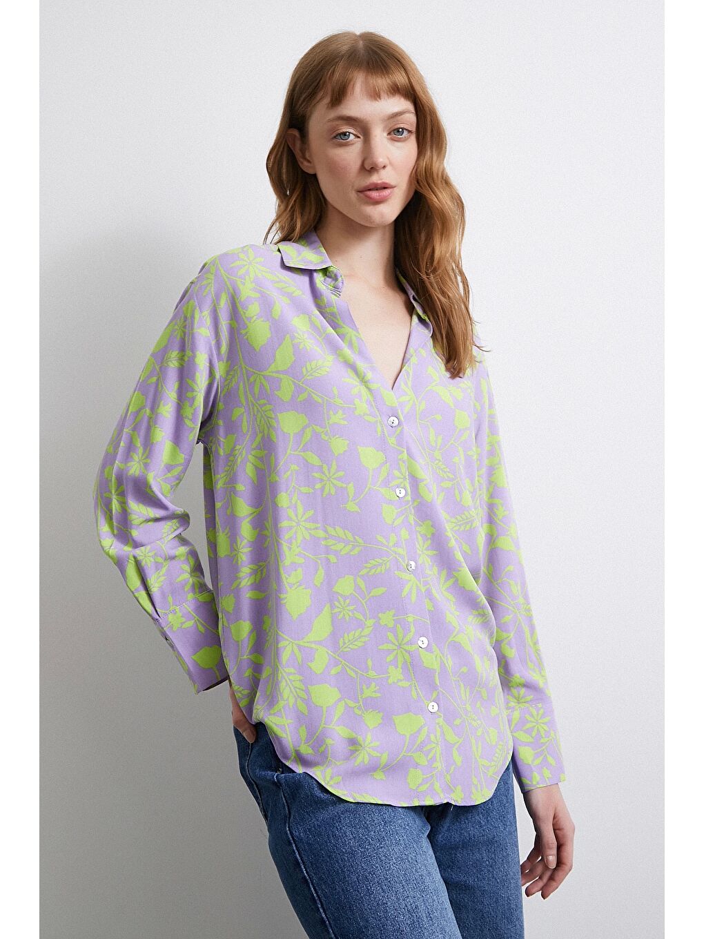 Orman Desenli Gömlek Mor-5