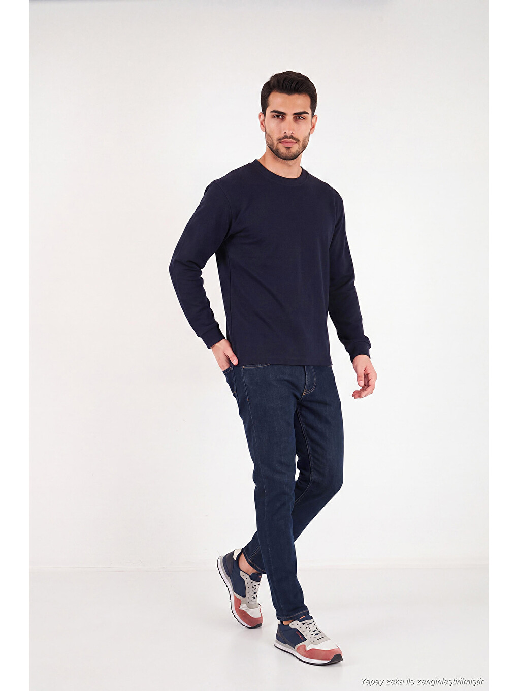 Lacivert Pamuk Karışımlı Relaxed Fit Bisiklet Yaka Sweat 5905837-1