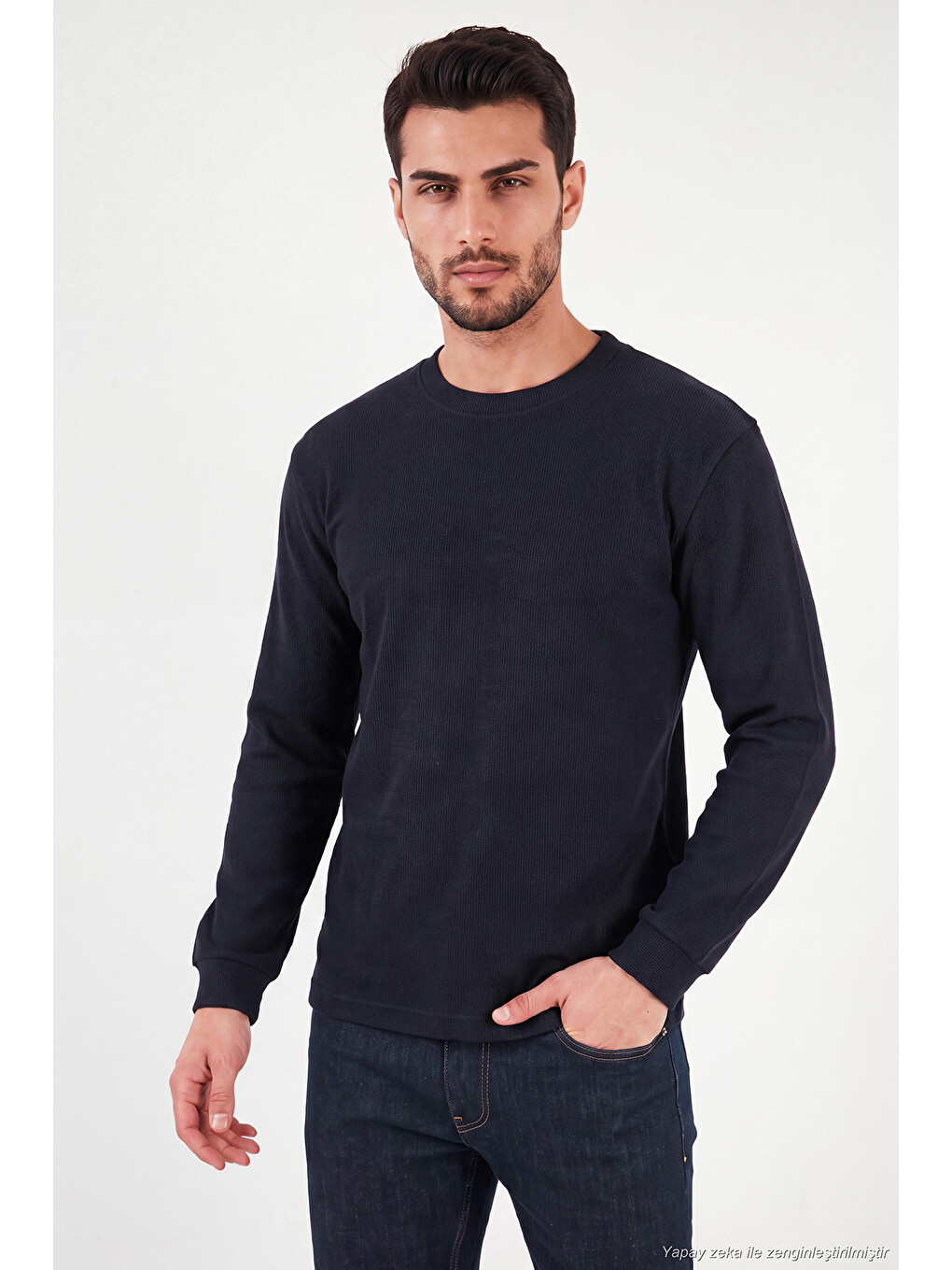 Lacivert Pamuk Karışımlı Relaxed Fit Bisiklet Yaka Sweat 5905837-2