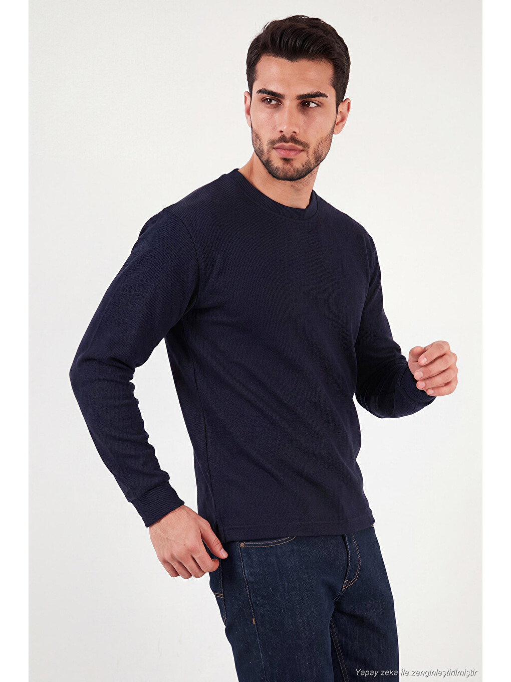 Lacivert Pamuk Karışımlı Relaxed Fit Bisiklet Yaka Sweat 5905837-3