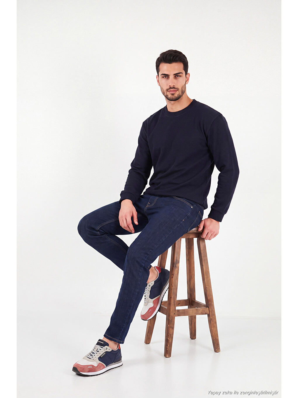 Lacivert Pamuk Karışımlı Relaxed Fit Bisiklet Yaka Sweat 5905837-4