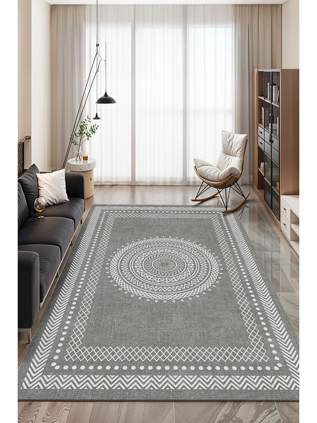 Gri Modern Dekoratif Yıkanabilir Kaymaz Taban Halı – İnce, Yumuşak Salon Halısı, Mutfak Halısı ve Yolluk-3