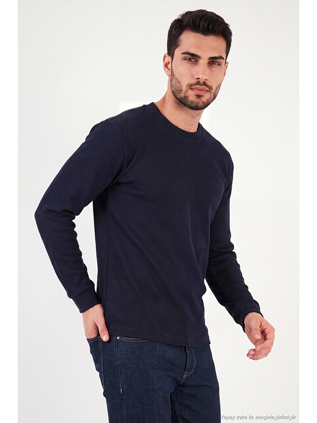 Lacivert Pamuk Karışımlı Relaxed Fit Bisiklet Yaka Sweat 5905837-5