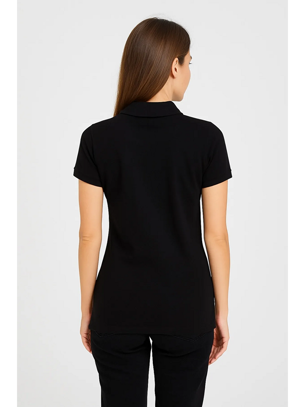 Siyah Kadın 3 Lü Paket Kısa Kollu Yazlık Polo Yaka Tişört-5