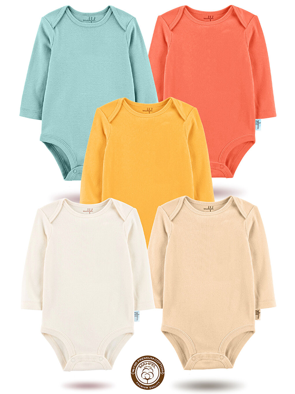 Kahverengi %100 Pamuklu 5'li Baskısız Çıtçıtlı Bebek Body Zıbın BD