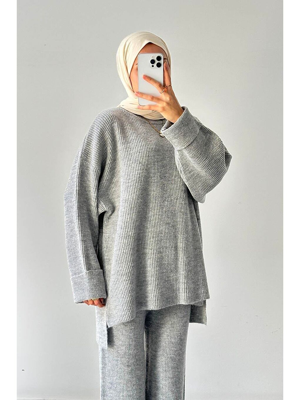 Fitilli Triko Takım Gri-2