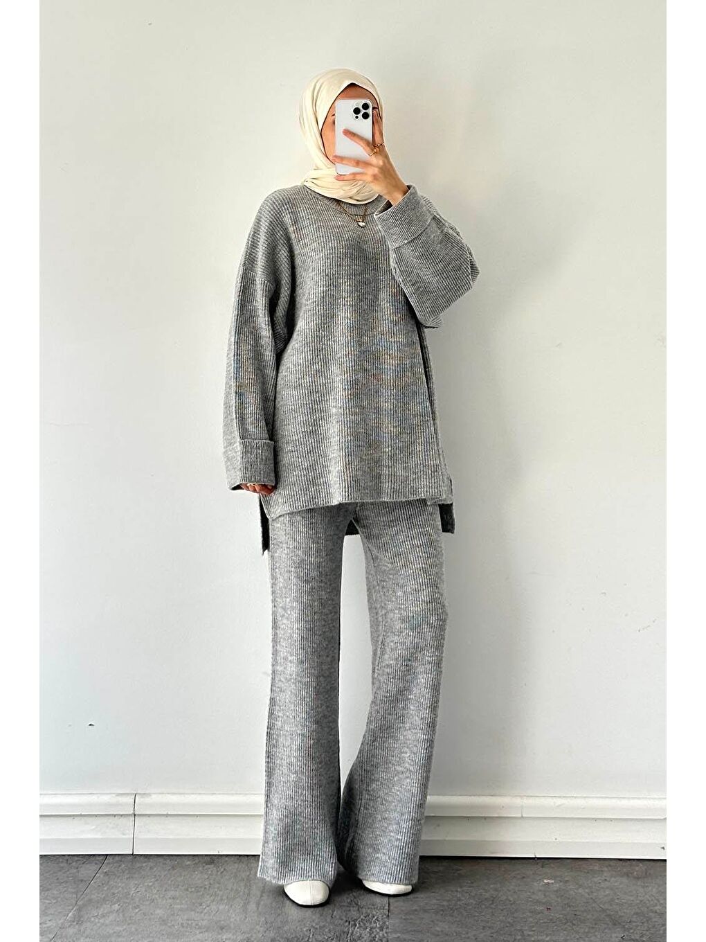 Fitilli Triko Takım Gri-3